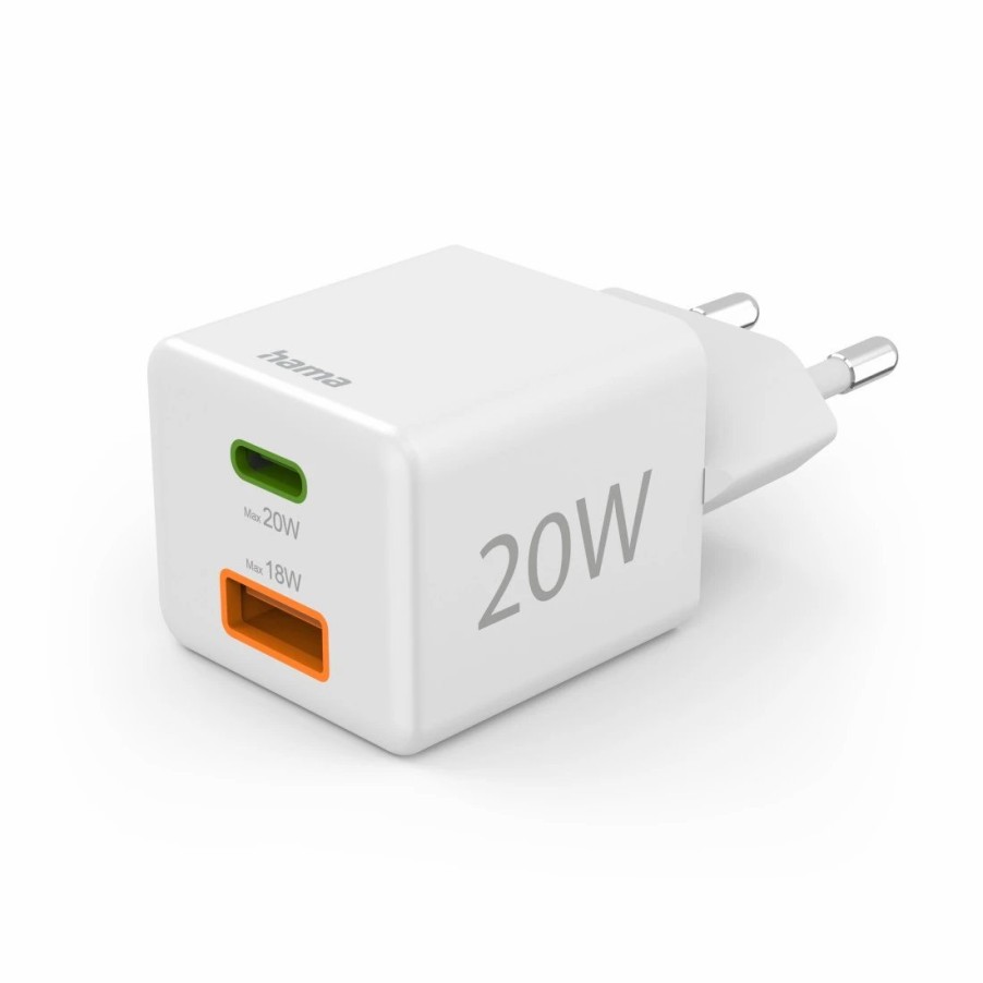 Handy & Mobile-Zubehör Hama | Schnellladegerat, 1X Usb-C Pd, 1X Usb-A Qc, Mini-Ladegerat, 20 W, Weis