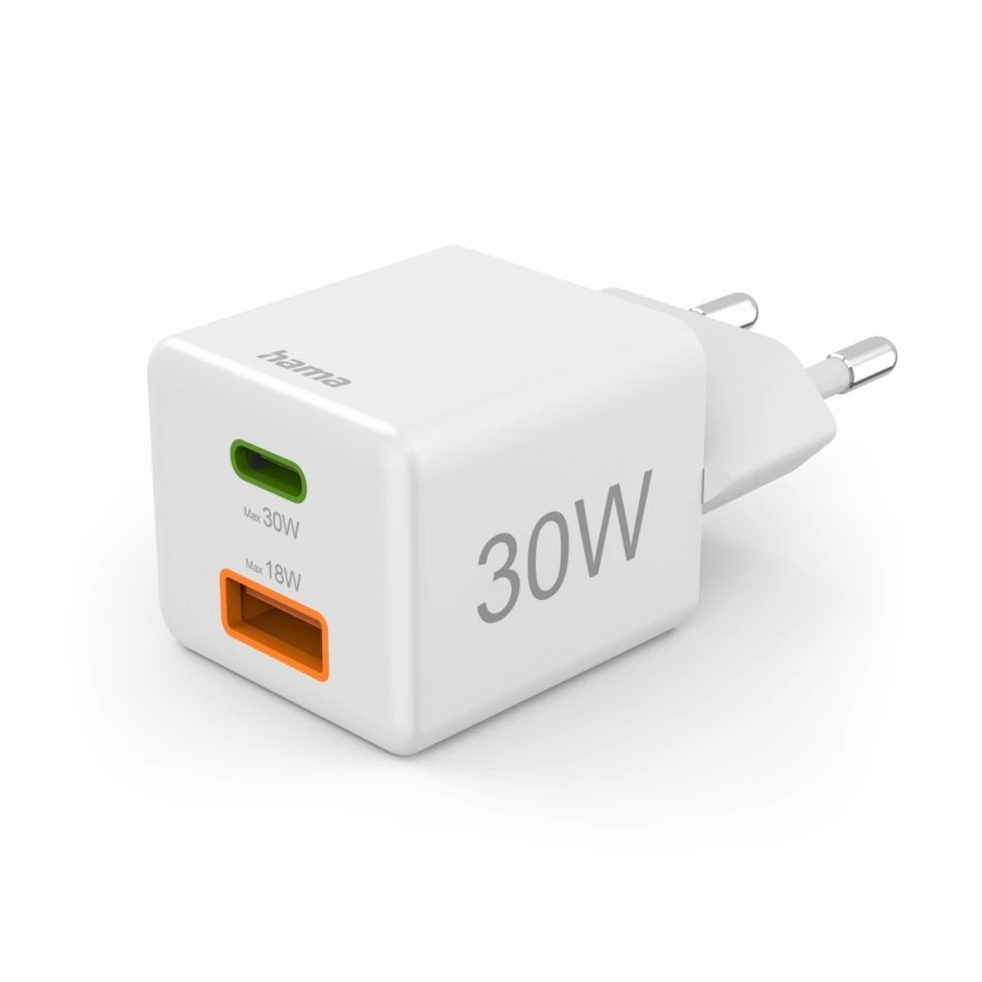 Handy & Mobile-Zubehör Hama | Schnellladegerat, 1X Usb-C Pd, 1X Usb-A Qc, Mini-Ladegerat, 30 W, Weis