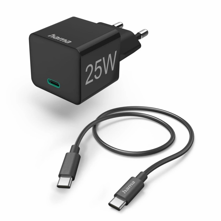 Handy & Mobile-Zubehör Hama | Schnellladegerat M. Ladekabel Usb-C, Mini-Ladegerat, Pd, 25W, 1,5M, Schwarz