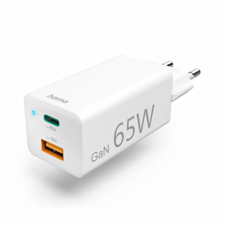 PC- & Laptop-Zubehör Hama USB-Adapter | Schnellladegerat, Gan, 1X Usb-C Pd, 1X Usb-A Qc, Mini-Ladegerat, 65 W, Weis