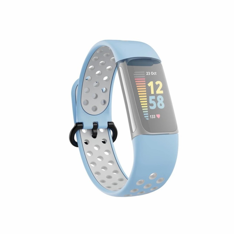 Smartwatches & Zubehör Hama Fitbit-Armbänder | Sportarmband Fur Fitbit Charge 5, Atmungsaktives Uhrenarmband, H.Blau/Grau