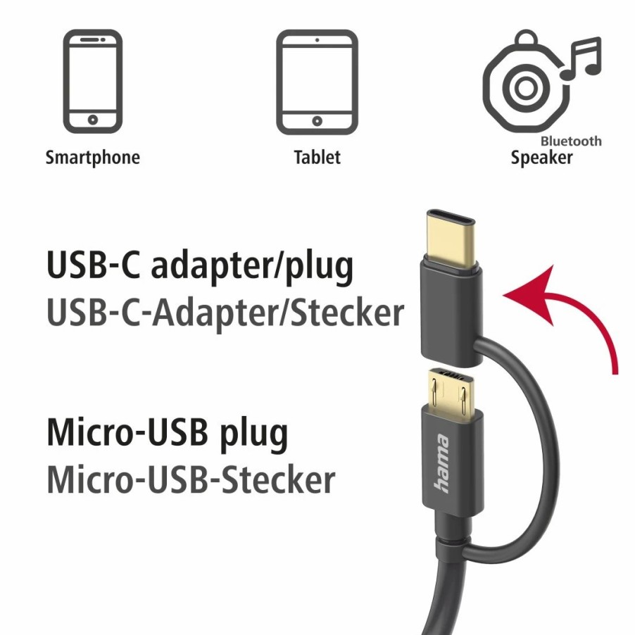 Handy & Mobile-Zubehör Hama | 2In1 Multi-Ladekabel, Usb-A - Micro-Usb Und Usb-C, 1 M, Schwarz