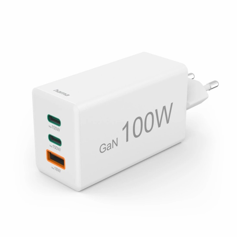 Handy & Mobile-Zubehör Hama | Schnellladegerat, Gan, 2X Usb-C Pd, 1X Usb-A Qc, Mini-Ladegerat, 100 W, Ws