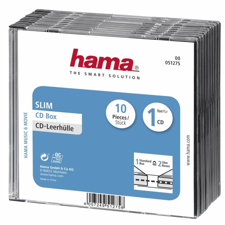 PC- & Laptop-Zubehör Hama | Cd-Leerhulle Slim, 10Er-Pack, Transparent/Schwarz