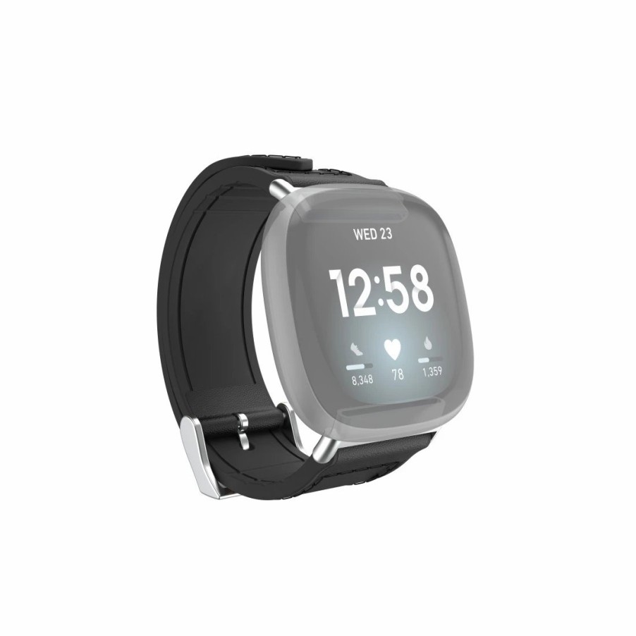 Smartwatches & Zubehör Hama Fitbit-Armbänder | Armband Fur Fitbit Versa 3/Sense, Uhrenarmband Aus Leder Und Silikon, Schw.