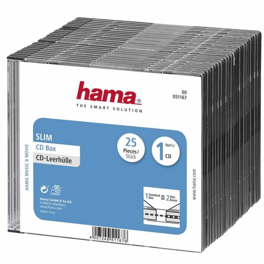 PC- & Laptop-Zubehör Hama | Cd-Leerhulle Slim, 25Er-Pack, Transparent/Schwarz