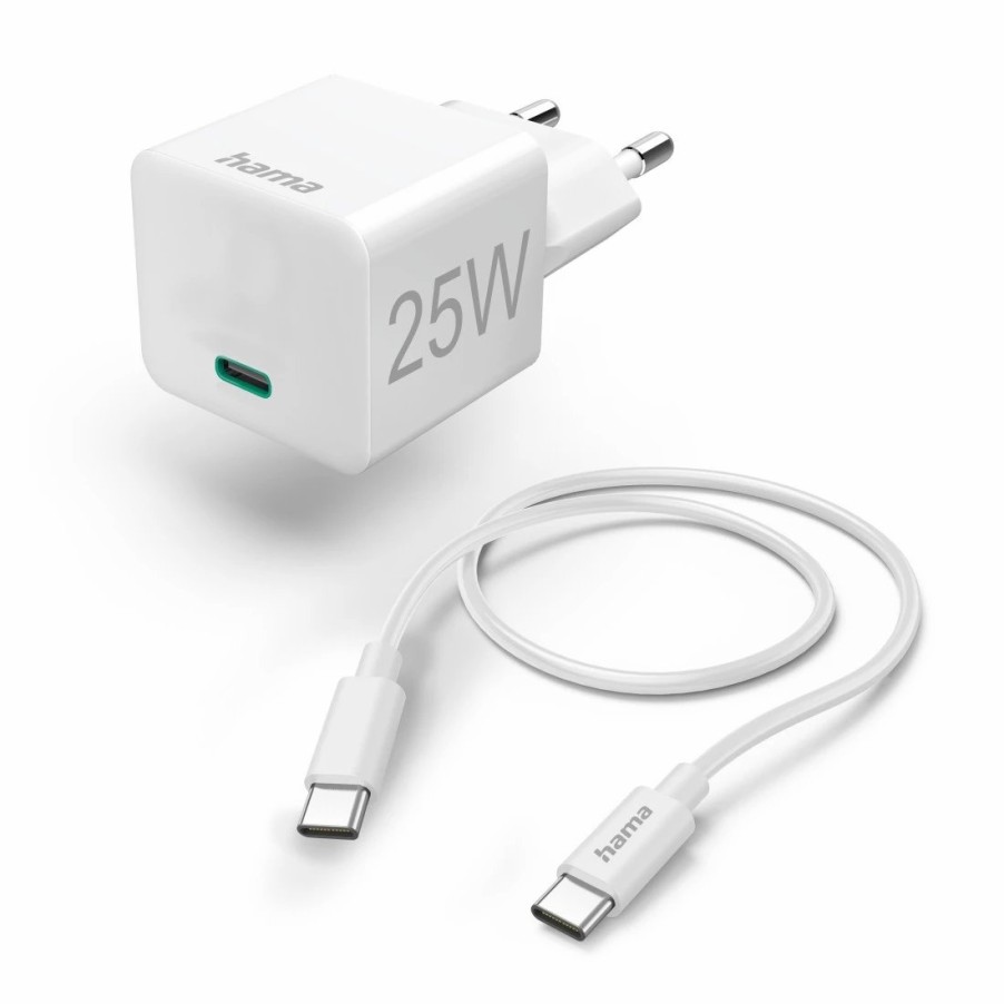 Handy & Mobile-Zubehör Hama | Schnellladegerat Mit Ladekabel Usb-C, Mini-Ladegerat, Pd, 25W, 1,5 M, Weis