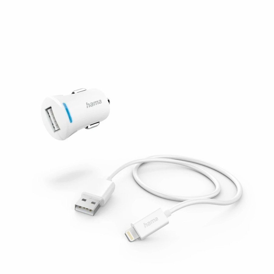 Handy & Mobile-Zubehör Hama | Auto-Ladegerat Mit Ladekabel Lightning, 12 W, 1,0 M, Weis