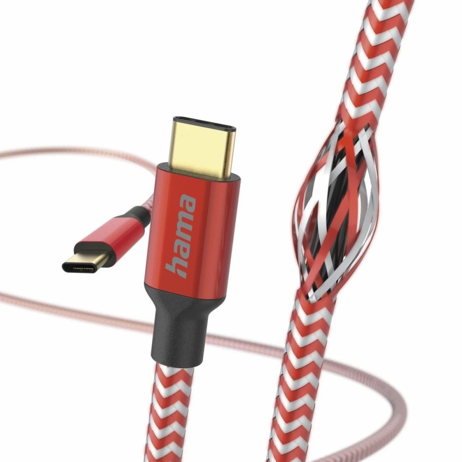 Handy & Mobile-Zubehör Hama | Ladekabel Reflective, Usb-C - Usb-C, 1,5 M, Nylon, Rot