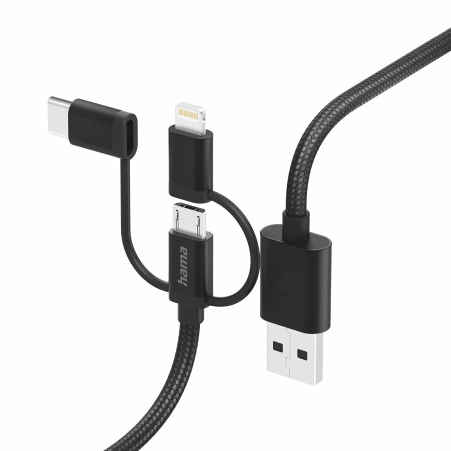 Handy & Mobile-Zubehör Hama | 3In1-Micro-Usb-Kabel Mit Adapter Auf Usb-C Und Lightning, 1,5 M, Schwarz