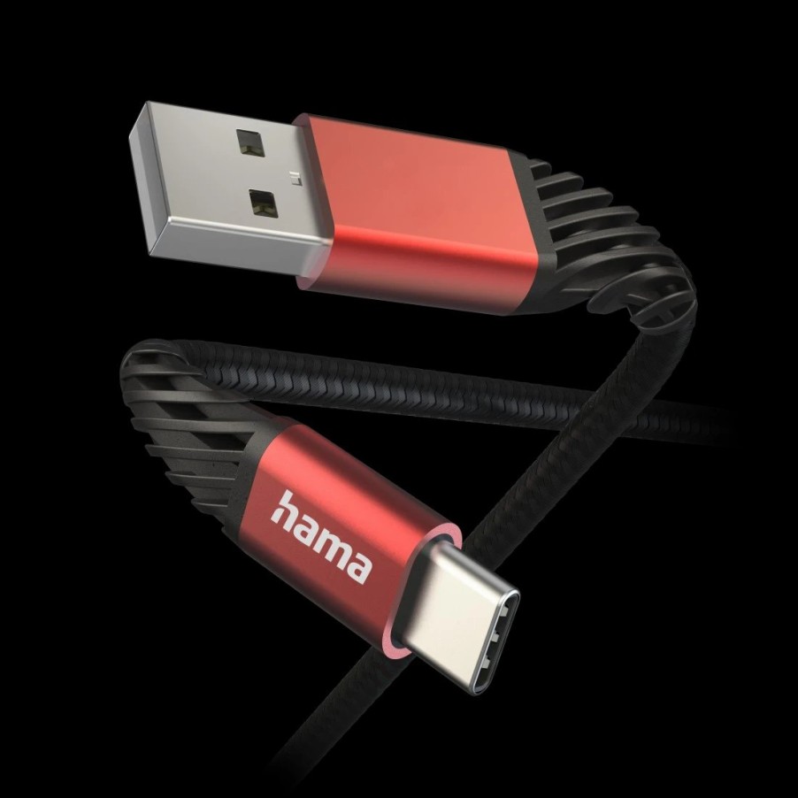 Handy & Mobile-Zubehör Hama | Ladekabel Extreme, Usb-A - Usb-C, 1,5 M, Nylon, Schwarz/Rot