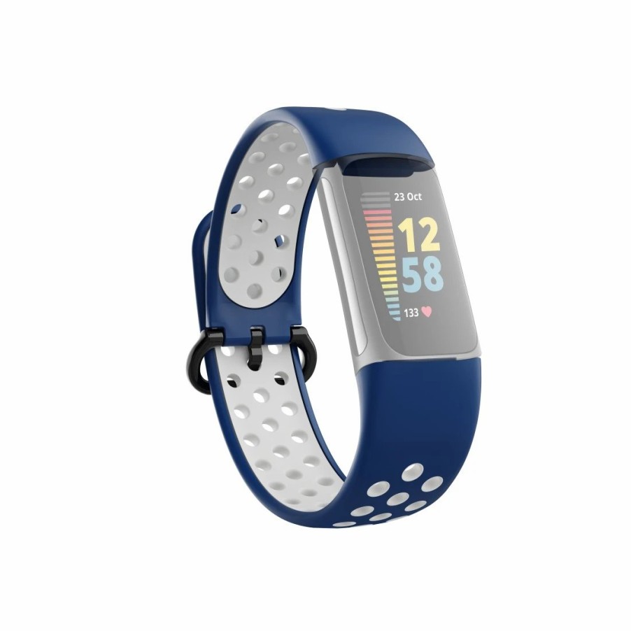 Smartwatches & Zubehör Hama Fitbit-Armbänder | Sportarmband Fur Fitbit Charge 5, Atmungsaktives Uhrenarmband, D.Blau/Grau