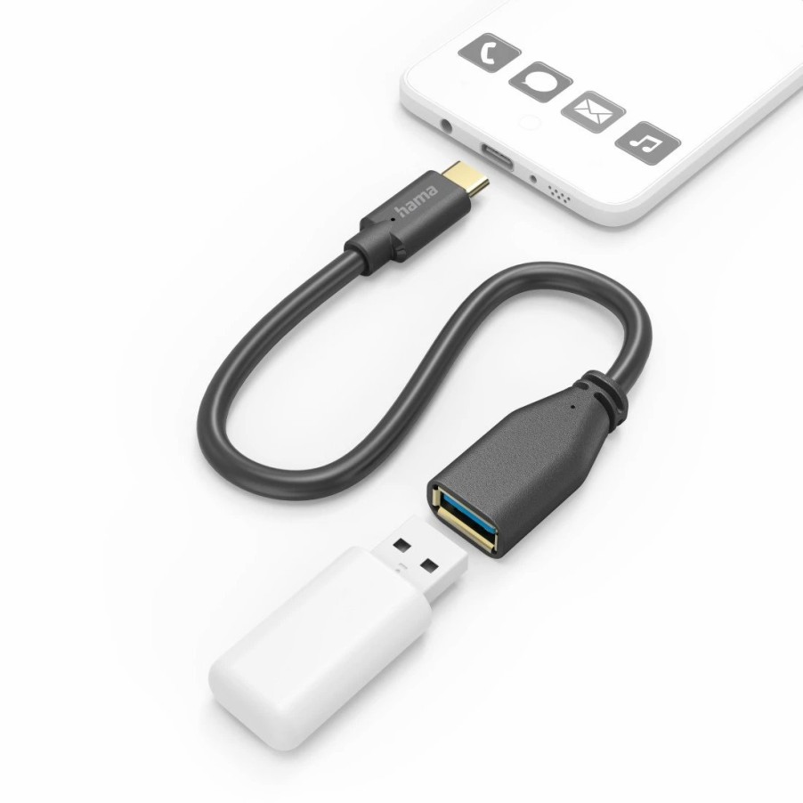 Handy & Mobile-Zubehör Hama | Usb-Adapterkabel, Otg, Usb-C-Stecker - Usb-A-Buchse, 15 Cm, Schwarz