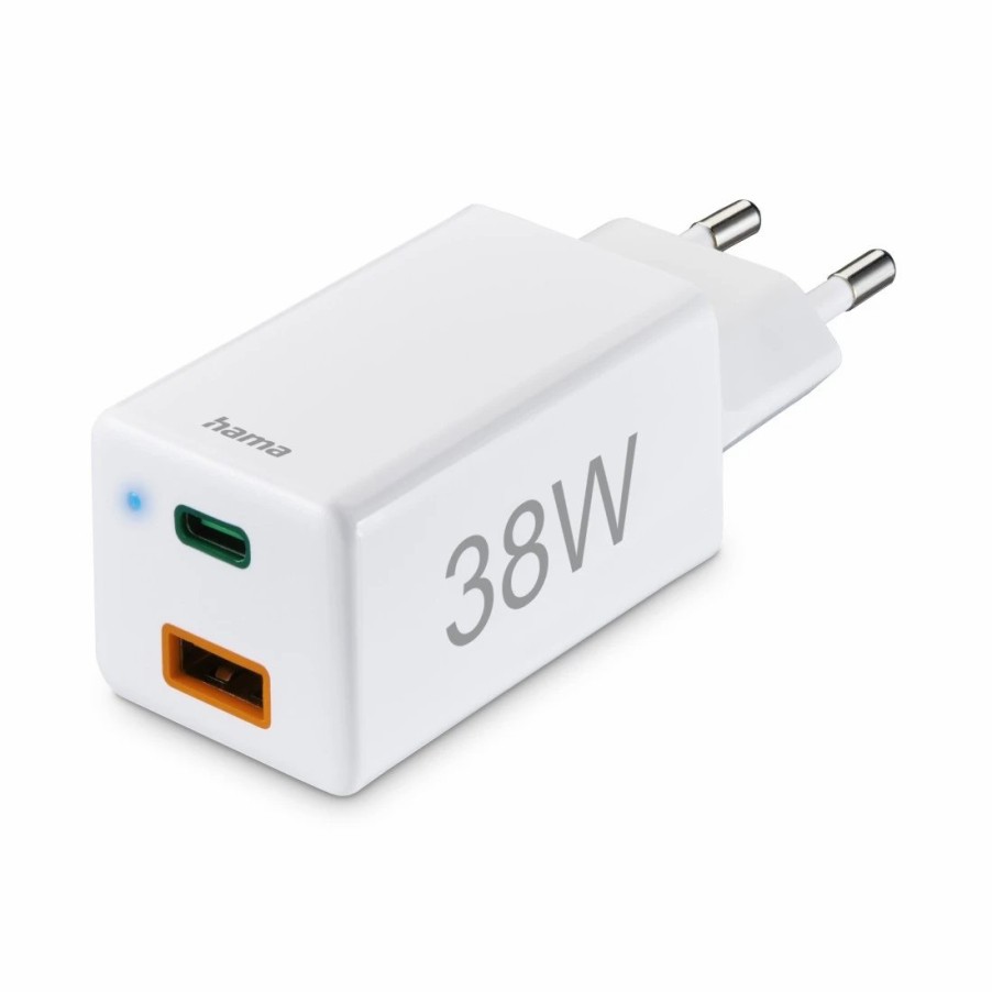 Handy & Mobile-Zubehör Hama | Schnellladegerat, 1X Usb-C Pd, 1X Usb-A Qc, Mini-Ladegerat, 38 W, Weis