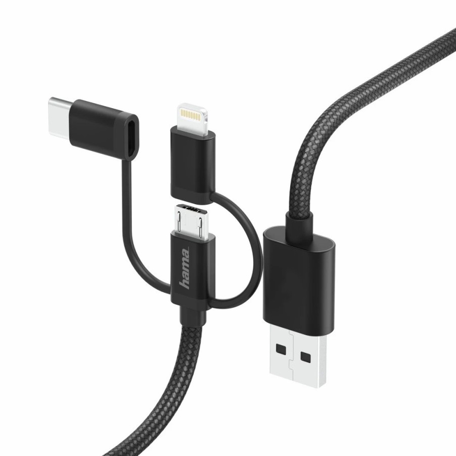 Handy & Mobile-Zubehör Hama | 3In1-Micro-Usb-Kabel Mit Adapter Auf Usb-Type-C U. Lightning, 1,5M, Schwarz