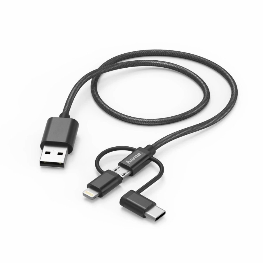 Handy & Mobile-Zubehör Hama | 3In1-Micro-Usb-Kabel Mit Adapter Auf Usb-Type-C U. Lightning, 1,5M, Schwarz