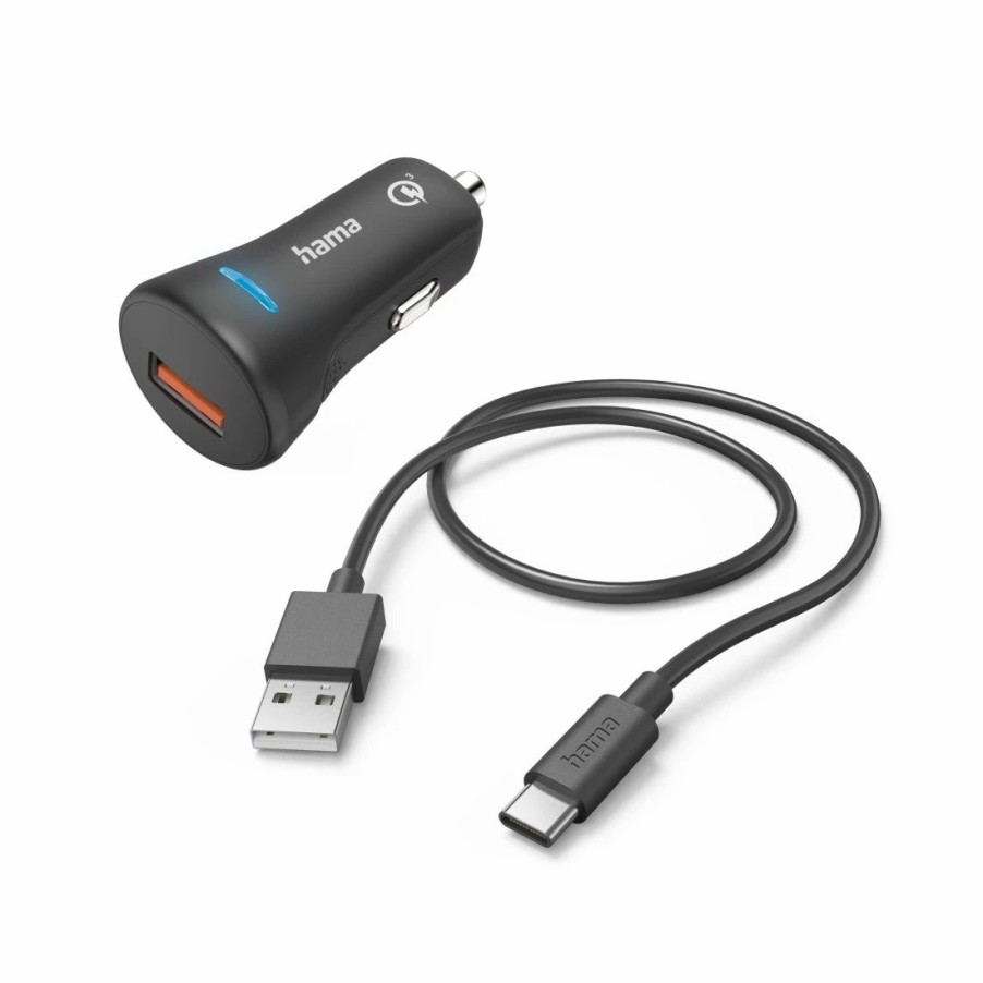 Handy & Mobile-Zubehör Hama | Auto-Schnellladegerat Mit Ladekabel Usb-C, Qc, 19,5 W, 1,5 M, Schwarz