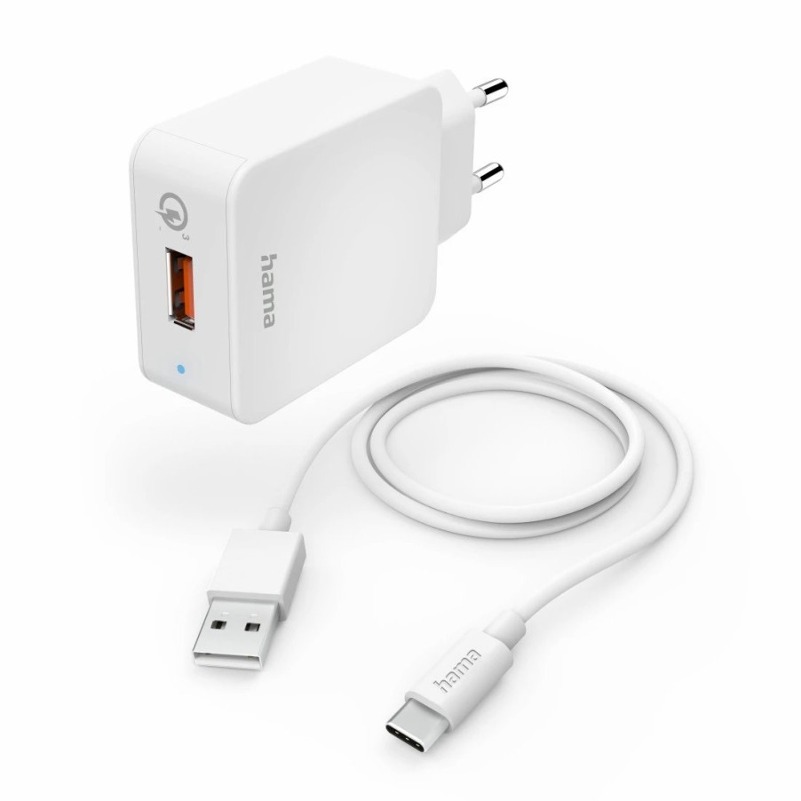 Handy & Mobile-Zubehör Hama | Schnellladegerat Mit Ladekabel Usb-C, Qualcomm®, 19,5 W, 1,5 M, Weis