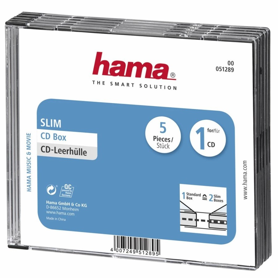 PC- & Laptop-Zubehör Hama | Cd-Leerhulle Slim, 5Er-Pack, Transparent/Schwarz