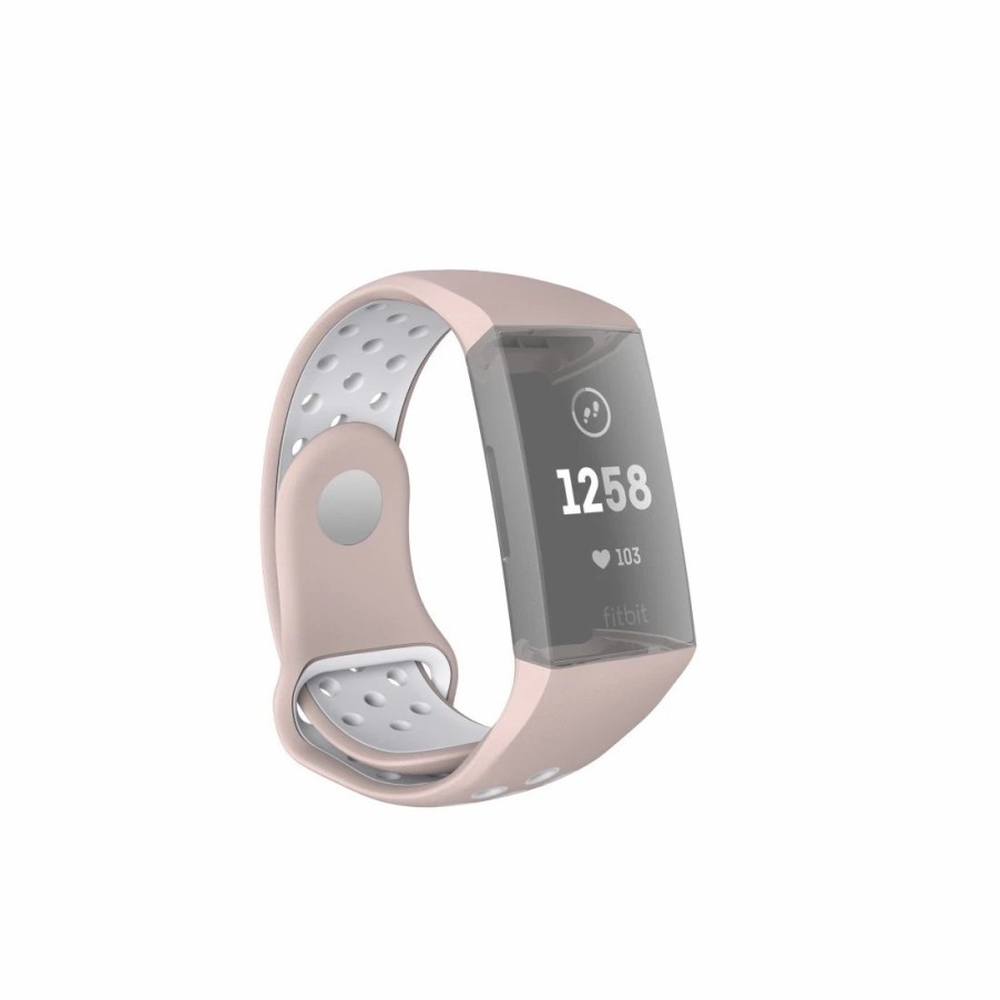 Smartwatches & Zubehör Hama Fitbit-Armbänder | Sportarmband Fur Fitbit Charge 3/4, Atmungsaktives Uhrenarmband, Rose/Grau